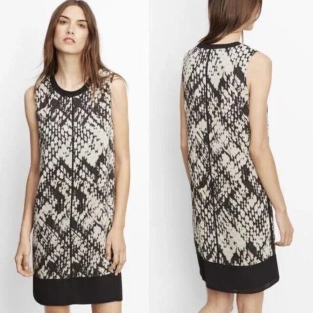 Vince 100% Silk Sleeveless Shift Dress Abstract/Snakeskin-ish Print ~ Size 8